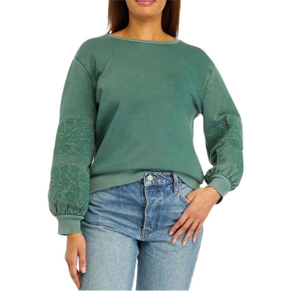 NWT Wonderly Floral Embroidered Terry Sweatshirt Size XL